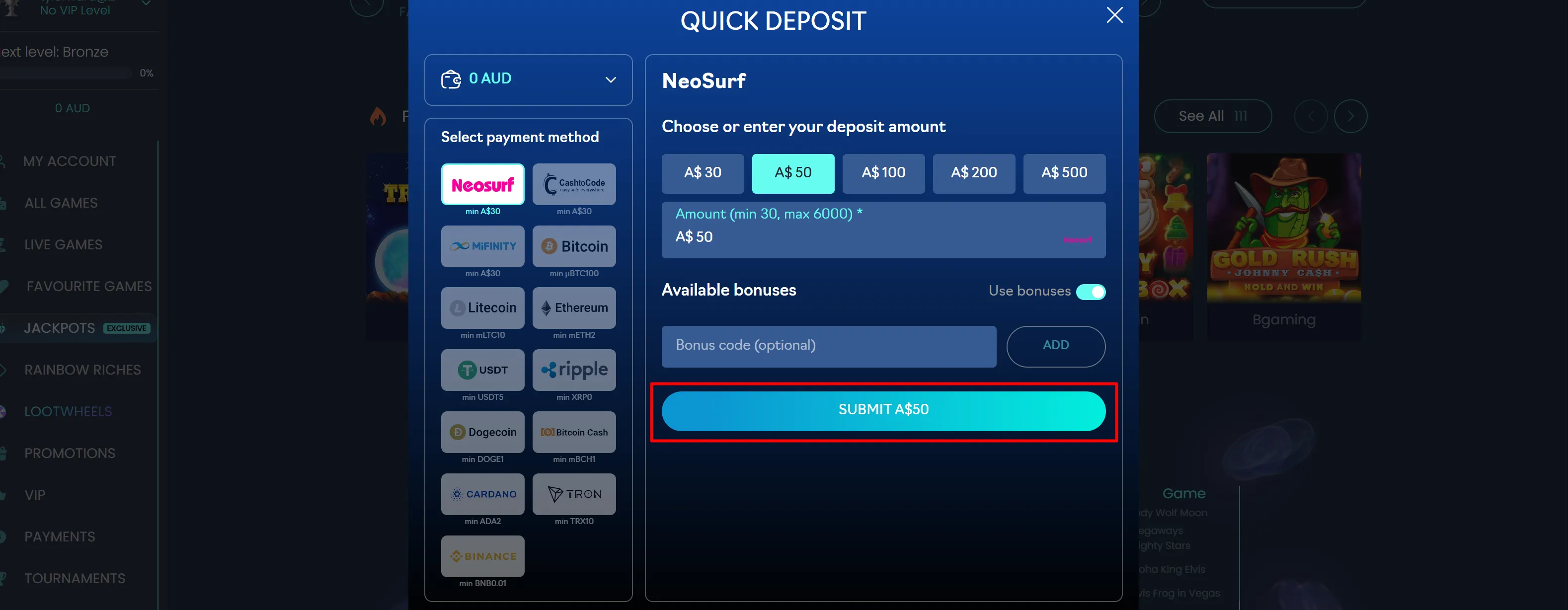 Oshi Casino Deposit